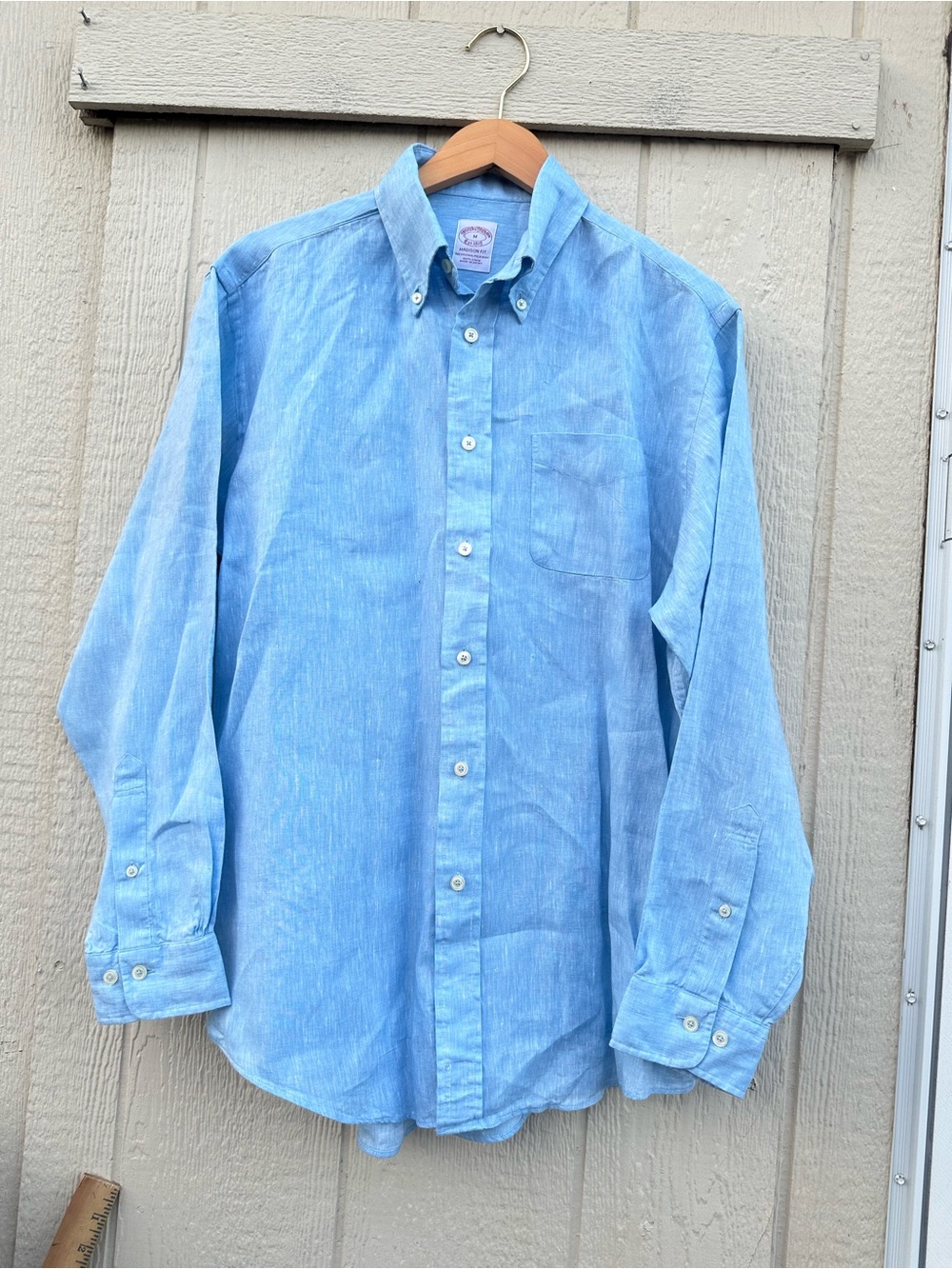 Brooks Brothers Madison 100% Linen Light Blue Men's M Dress Shirt Spread Collar